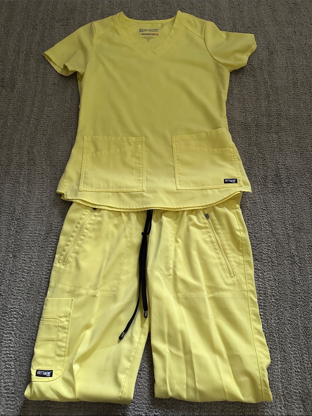 Grey's Anatomy Bright Yellow Scrub Top and Cargo Jogger Pants